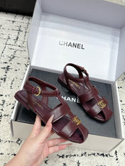 CHANEL 26S SANDALS IN DARK RED CALFSKIN WITH GOLD HARDWARE