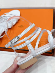 HM 26S STRAPPY SANDALS IN WHITE CALFSKIN SILVER HARDWARE