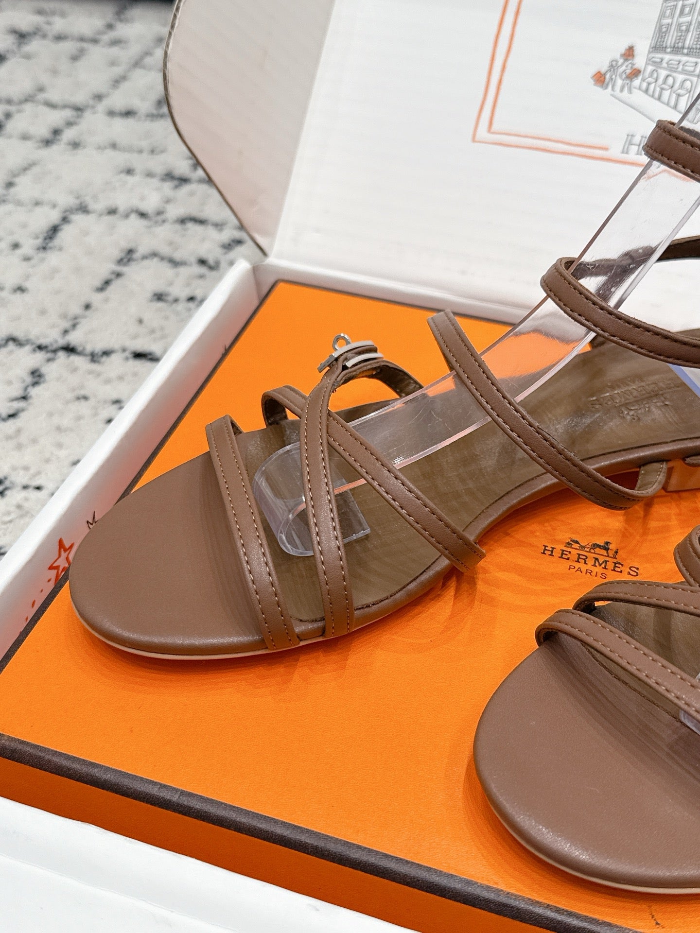 HM 26S STRAPPY SANDALS IN COFFEE BROWN CALFSKIN SILVER HARDWARE
