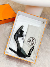 HM 26S H HIGH HEEL SANDALS 90MM IN BLACK CALFSKIN