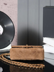 CHANEL 25S FLAP BAG 20 IN BROWN SUEDE WITH GOLD HARDWARE