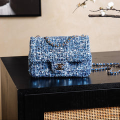 CHANEL 25S FLAP BAG 21 CM IN BLUE SEQUINED TWEED WITH GOLD HARDWARE