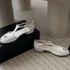 Summer New Hollow Roman Sandals White Sheepskin