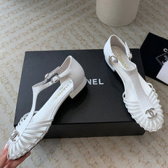 Summer New Hollow Roman Sandals White Sheepskin