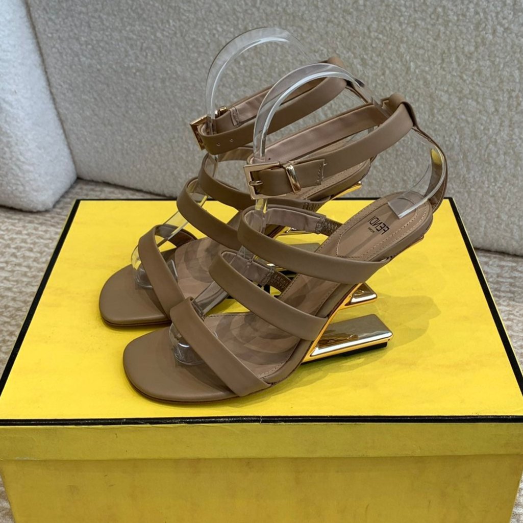 FENDI HIGH SANDAL 10 CM IN SEPIA BROWN CALFSKIN