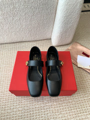 VLOGO LOCKER MARY-JANE BALLERINA IN BLACK CALFSKIN