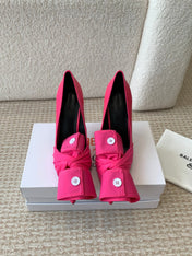 KNIFE CHEMISE HIGH PUMPS IN BRIGHT PINK COTTON AND CALFSKIN