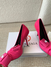 KNIFE CHEMISE HIGH PUMPS IN BRIGHT PINK COTTON AND CALFSKIN