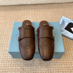 DOUBLE MONK MULES IN DARK BROWN CALFSKIN