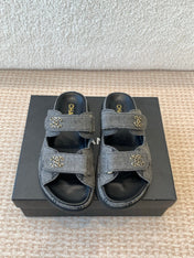 DAD SANDAL IN BLACK DENIM FABRIC MULE