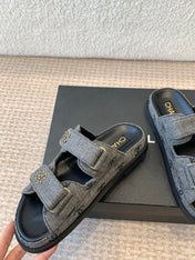 DAD SANDAL IN BLACK DENIM FABRIC MULE