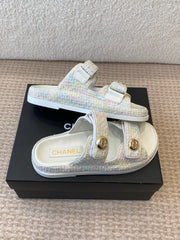 DAD SANDAL IN WHITE FABRIC WITH SEQUINS MULE