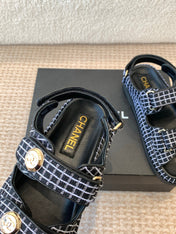 DAD SANDAL IN BLACK MIX WHITE DENIM FABRIC