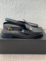 CC MOCCASIN SLINGBACK IN BLACK PATENT CALFSKIN