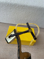 FF FIRST HIGH-HEEL 70MM IN KHAKI FABRIC AND CALFSKIN