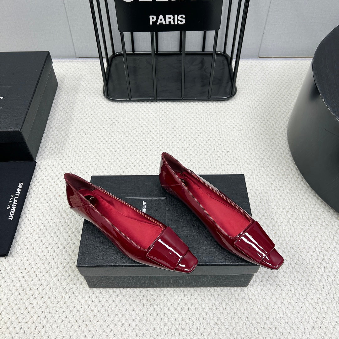 POPPY BALLET FLATS IN BURGUNDY RED GLOSSY LAMBSKIN