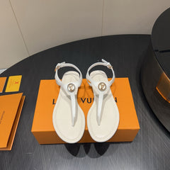 LV THONG SANDALS 25S IN WHITE CALFSKIN WITH GOLD HARDWARE