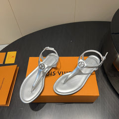 LV THONG SANDALS 25S IN SILVER CALFSKIN WITH SILVER HARDWARE