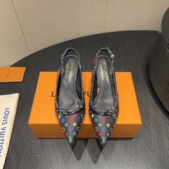 LV HIGH SLINGBACK LOGO PRINT 25S 55MM IN BLACK CALFSKIN