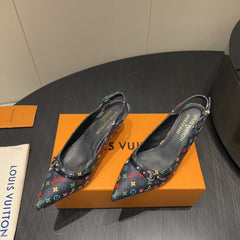 LV HIGH SLINGBACK LOGO PRINT 25S 55MM IN BLACK CALFSKIN