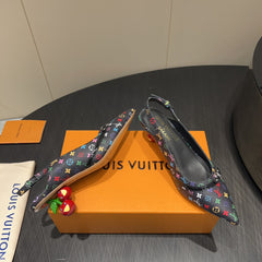 LV HIGH SLINGBACK LOGO PRINT 25S 55MM IN BLACK CALFSKIN