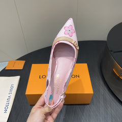 LV HIGH SLINGBACK LOGO PRINT 25S 55 MM IN LIGHT PINK CALFSKIN