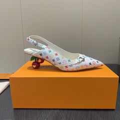 LV HIGH SLINGBACK LOGO PRINT 25S 55 MM IN WHITE CALFSKIN