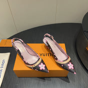 LV HIGH SLINGBACK LOGO PRINT 25S 55 MM IN DARK BROWN CALFSKIN
