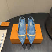 LV HIGH SLINGBACK LOGO PRINT 25S 55MM IN BLUE DENIM