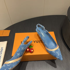 LV HIGH SLINGBACK LOGO PRINT 25S 55MM IN BLUE DENIM