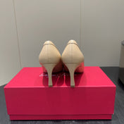 ROGER VIVIER 25S TROMPETTE SQUARE TOE HIGH HEELS 70MM IN NUDE SHINY CALFSKIN