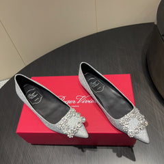 ROGER VIVIER 25S GRETE BALLET FLATS IN BLING SILVER EMBELLISHED CRYSTALS