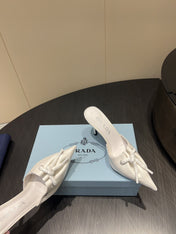 PRADA 25S BRAIDED DETAIL MULES 85MM IN WHITE CALFSKIN