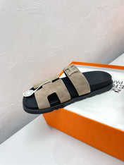 CHYPRE SANDAL LIGHT GRAY SUEDE WITH H BUCKLE