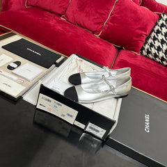 MARY JANE ROUND TOE IN SILVER CALFSKIN AND BLACK SATIN