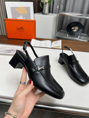 SQUARE TOE SLINGBACK BLACK CALFSKIN
