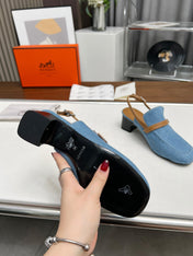 SQUARE TOE SLINGBACK DENIM CALFSKIN