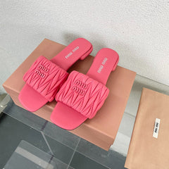 Women's Rose Red Leather Slippers