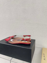 ALAIA LE COEUR FLAT SLINGBACKS IN CHERRY RED PATENT LAMBSKIN