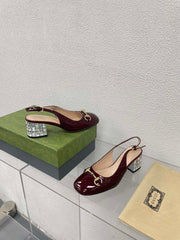 GG WOMEN'S HORSEBIT SLINGBACK IN WINE RED CALFSKIN WITH RHINSTONES