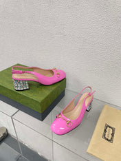 GG WOMEN'S HORSEBIT SLINGBACK IN FUSCIA PINK CALFSKIN WITH RHINSTONES
