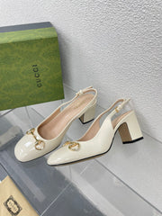 GG WOMEN'S HORSEBIT SLINGBACK 75MM IN WHITE CALFSKIN