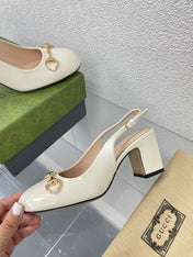 GG WOMEN'S HORSEBIT SLINGBACK 75MM IN WHITE CALFSKIN