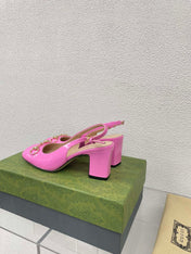 GG WOMEN'S HORSEBIT SLINGBACK 75MM IN FUSICA PINK CALFSKIN