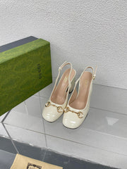 GG WOMEN'S HORSEBIT SLINGBACK 95MM IN WHITE CALFSKIN