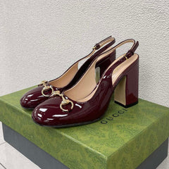 GG WOMEN'S HORSEBIT SLINGBACK 95MM IN WINE RED CALFSKIN