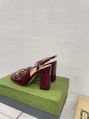 GG WOMEN'S HORSEBIT SLINGBACK 95MM IN WINE RED CALFSKIN