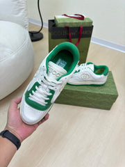 GG INTERLOCKING G SNEAKER WHITE GREEN CALFSKIN AND FABRIC