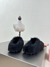BLACK RABBIT FUR MULES