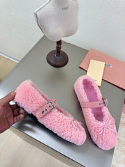 SHEARLING BALLET FLAT PINK WITH SUEDE STRAP